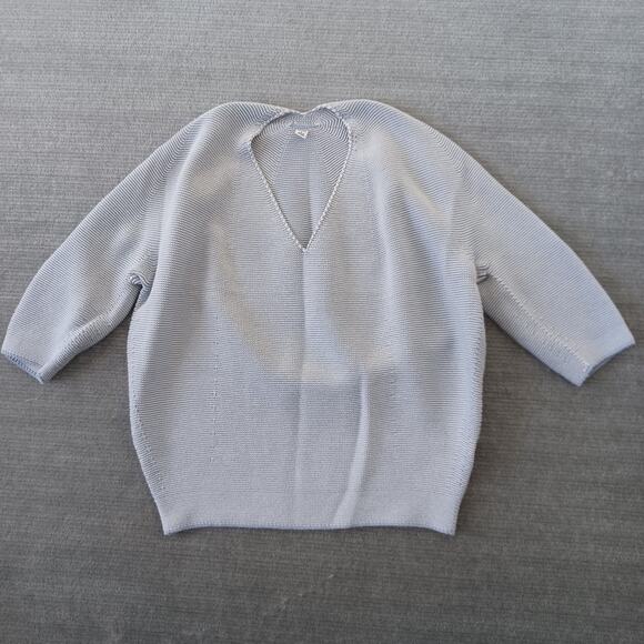 Uniqlo Sweater Women S Blue Birdseye Knit V Neck Cotton Minimalist Classic 3/4 - Picture 7 of 7